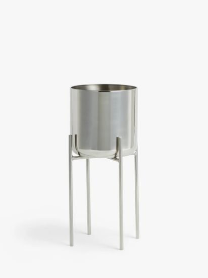 Indoor Stainless Steel Planter & Stand, Silver