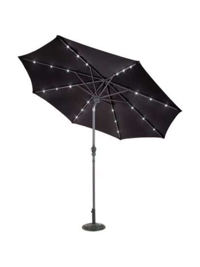 2.7m Adjustable Parasol with Bluetooth Speaker and LED Lights, Black